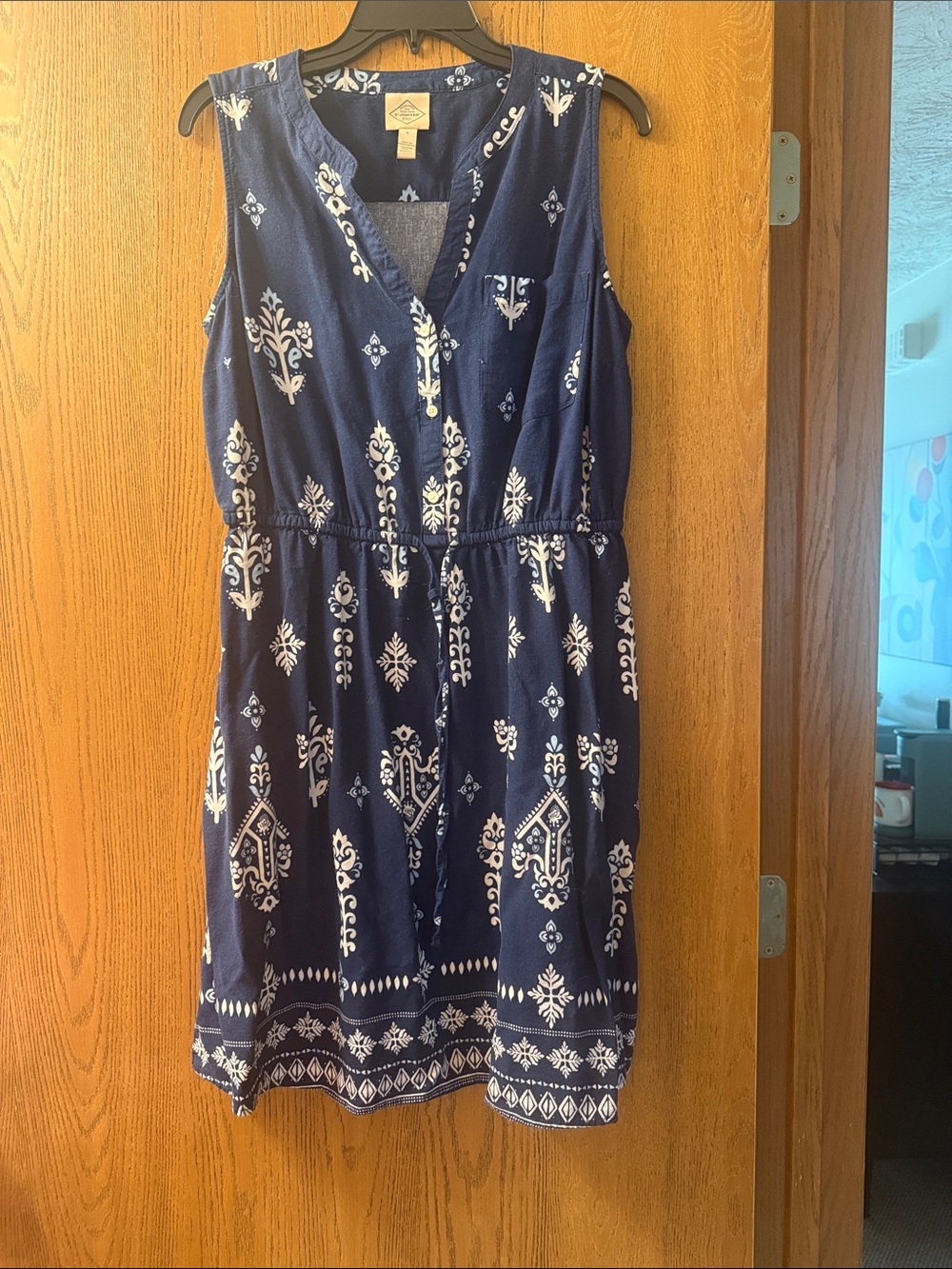St. John's Bay Navy Blue Sleeveless Midi Dress with White Print